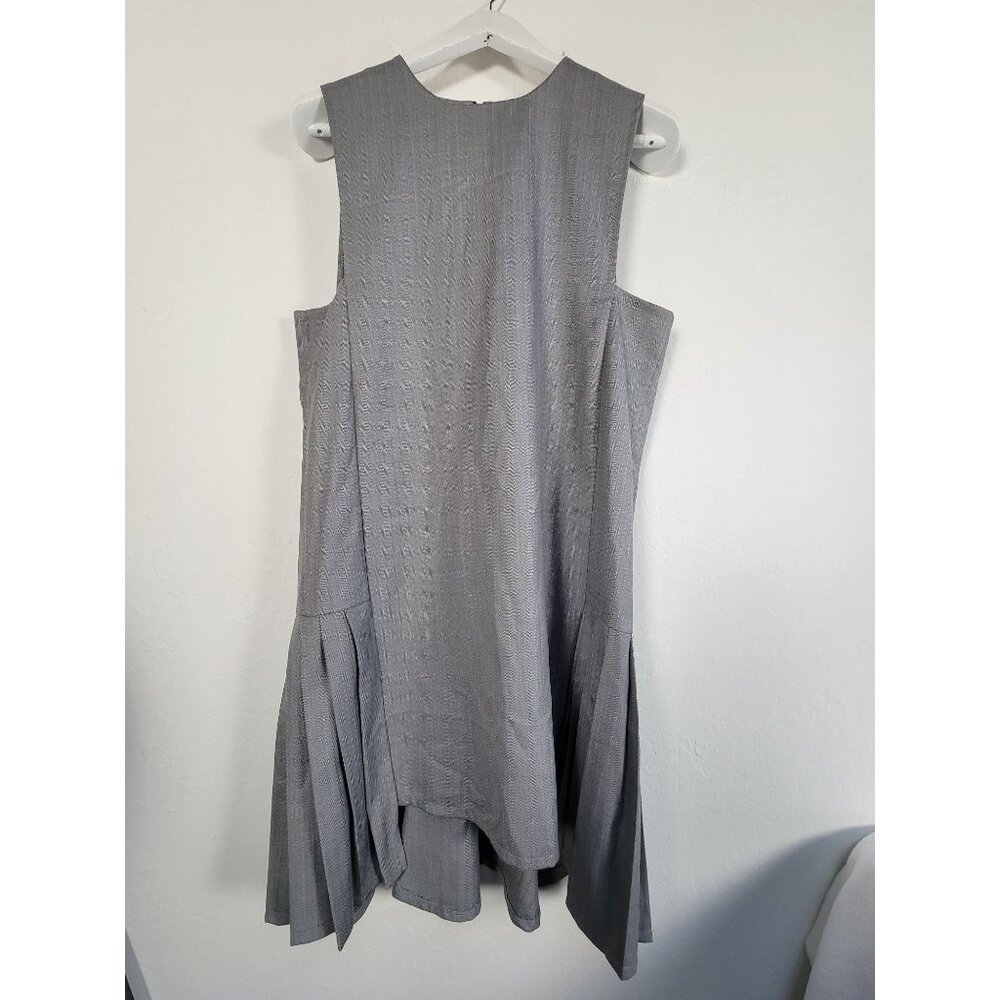 Dodry Women Herringbone Gray Sleeveless Pleated Mini Dress Large Korea